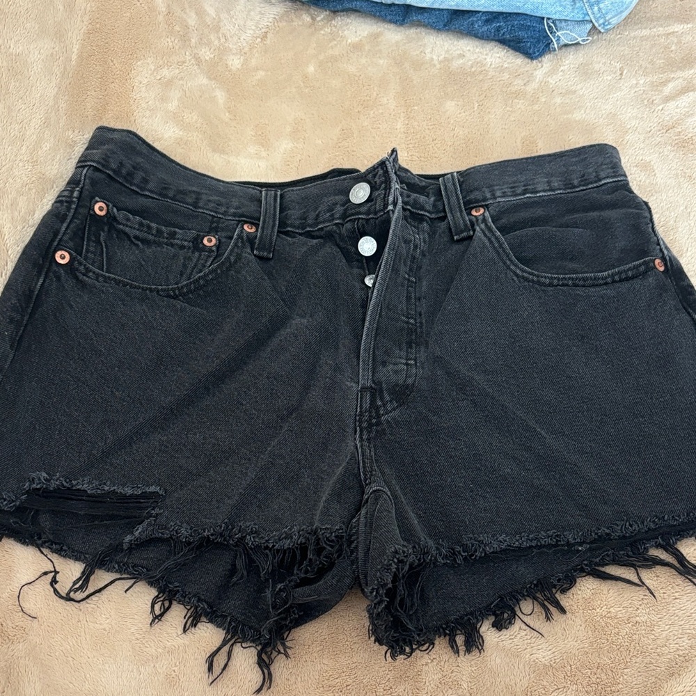 Levi's Black Distressed High-Rise Denim Shorts